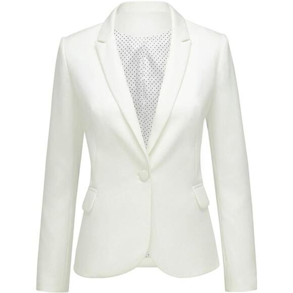 Women's Long Sleeve Formal Blazer Jacket White - Picture 1 of 6